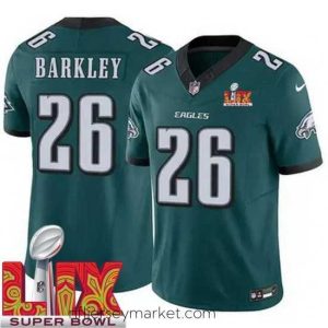 Luxurious Philadelphia Eagles Saquon Barkley #26 Green 2024 2025 Super Bowl LIX F.U.S.E Stitched NFL Jersey