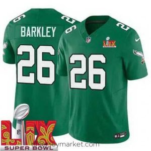 Gorgeous Philadelphia Eagles Saquon Barkley #26 Kelly Green 2024 2025 Super Bowl LIX F.U.S.E Stitched NFL Jersey