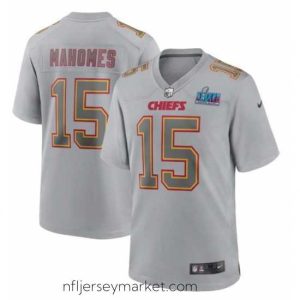 Luxurious Toddler Kansas City Chiefs 15 Patrick Mahomes Grey Super Bowl LVII Patch Atmosphere Fashion Stitched Game Jersey