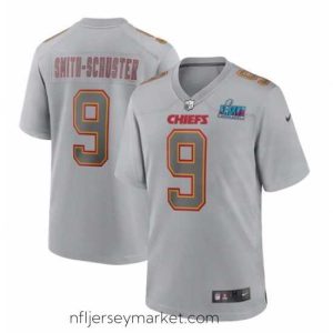 Luxurious Toddler Kansas City Chiefs 9 JuJu Smith Schuster Grey Super Bowl LVII Patch Atmosphere Fashion Stitched Game Jersey