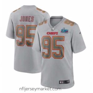 Magnificent Toddler Kansas City Chiefs 95 Chris Jones Grey Super Bowl LVII Patch Atmosphere Fashion Stitched Game Jersey