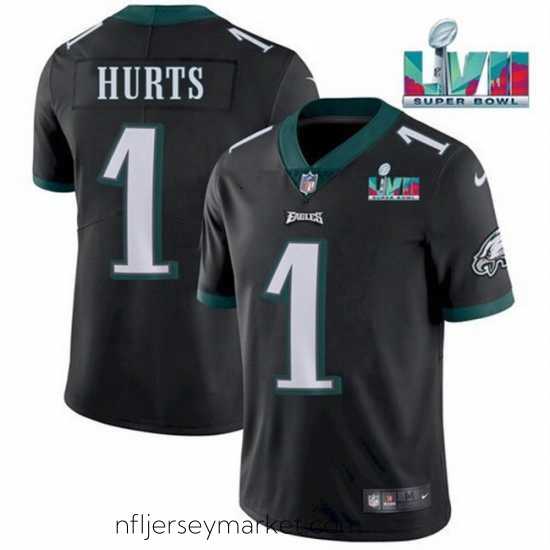 Superb Toddler Philadelphia Eagles 1 Jalen Hurts Black Super Bowl LVII Patch Vapor Untouchable Limited Stitched Jersey