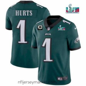 Superb Toddler Philadelphia Eagles 1 Jalen Hurts Green Super Bowl LVII Patch And 2 Star C Patch Vapor Untouchable Limited Stitched Jersey