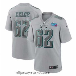 Luxurious Toddler Philadelphia Eagles 62 Jason Kelce Grey Super Bowl LVII Patch Atmosphere Fashion Stitched Game Jersey