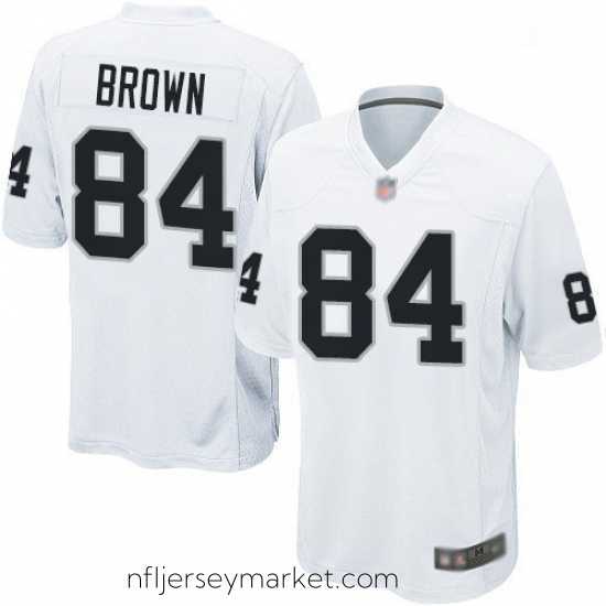 Premium Mens Antonio Brown Game White Road Jersey Oakland Raiders Football 84 Jersey