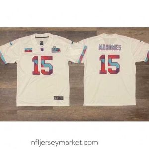 Luxurious Men's Kansas City Chiefs #15 Patrick Mahomes White Super Bowl LVII Patch Vapor Untouchable Limited Stitched Jersey