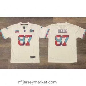 Magnificent Men's Kansas City Chiefs #87 Travis Kelce White Super Bowl LVII Patch Vapor Untouchable Limited Stitched Jersey