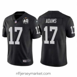Luxurious Men's Las Vegas Raiders #17 Davante Adams Black With 60th Anniversary Patch Vapor Limited Stitched Jersey
