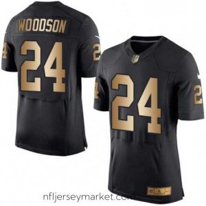Premium Mens Nike Oakland Raiders 24 Charles Woodson Elite BlackGold Team Color NFL Jersey