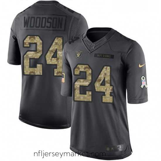 Superb Mens Nike Oakland Raiders 24 Charles Woodson Limited Black 2016 Salute to Service NFL Jersey