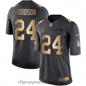 Premium Mens Nike Oakland Raiders 24 Charles Woodson Limited BlackGold Salute to Service NFL Jersey
