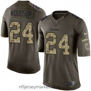 Luxurious Mens Nike Oakland Raiders 24 Charles Woodson Limited Green Salute to Service NFL Jersey