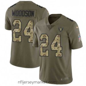 Magnificent Mens Nike Oakland Raiders 24 Charles Woodson Limited OliveCamo 2017 Salute to Service NFL Jersey