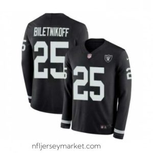Gorgeous Mens Nike Oakland Raiders 25 Fred Biletnikoff Limited Black Therma Long Sleeve NFL Jersey