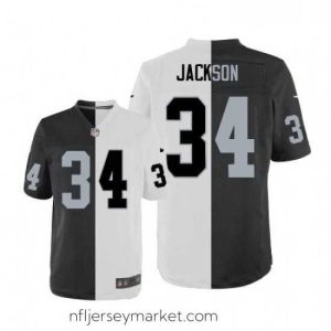Stunning Mens Nike Oakland Raiders 34 Bo Jackson Elite BlackWhite Split Fashion NFL Jersey