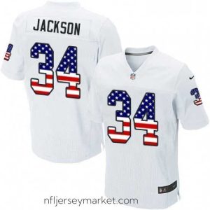 Exquisite Mens Nike Oakland Raiders 34 Bo Jackson Elite White Road USA Flag Fashion NFL Jersey