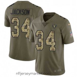 Top notch Mens Nike Oakland Raiders 34 Bo Jackson Limited OliveCamo 2017 Salute to Service NFL Jersey