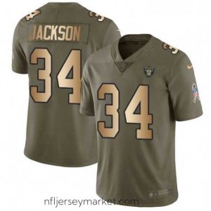 Irresistible Mens Nike Oakland Raiders 34 Bo Jackson Limited OliveGold 2017 Salute to Service NFL Jersey