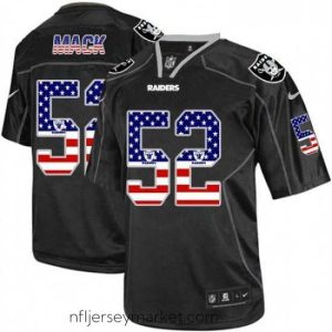 Stunning Mens Nike Oakland Raiders 52 Khalil Mack Elite Black USA Flag Fashion NFL Jersey