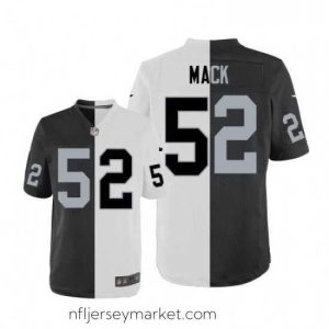 Premium Mens Nike Oakland Raiders 52 Khalil Mack Elite BlackWhite Split Fashion NFL Jersey