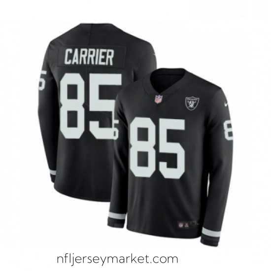 Top notch Mens Nike Oakland Raiders 85 Derek Carrier Limited Black Therma Long Sleeve NFL Jersey