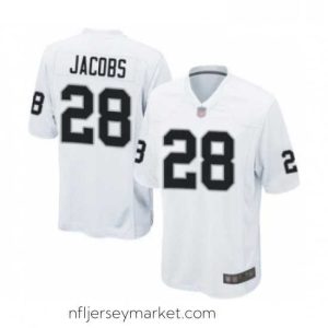 Exquisite Mens Oakland Raiders 28 Josh Jacobs Game White Football Jersey