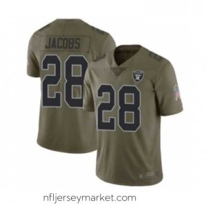 Irresistible Mens Oakland Raiders 28 Josh Jacobs Limited Olive 2017 Salute to Service Football Jersey