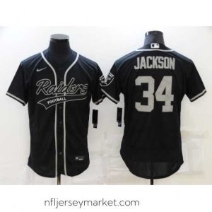 Exquisite Men's Oakland Raiders #34 Bo Jackson Black Nike Elite Jersey