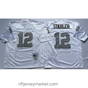 Superb Mitchell And Ness Raiders #12 Ken Stabler White Throwback Stitched NFL Jersey