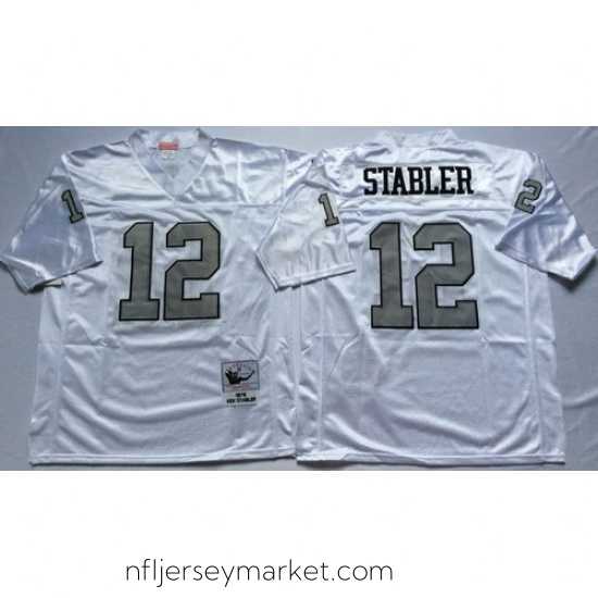 Superb Mitchell And Ness Raiders #12 Ken Stabler White Throwback Stitched NFL Jersey