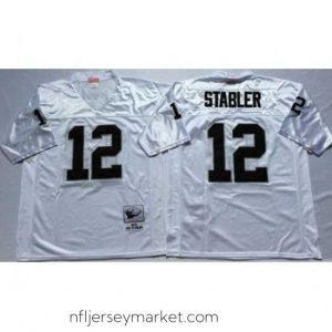 Premium Mitchell And Ness Raiders #12 Ken Stabler White Throwback Stitched NFL Jerseys