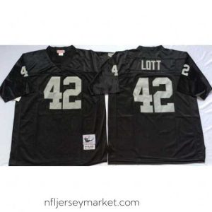 Premium Mitchell And Ness Raiders #42 Ronnie Lott balck Throwback Stitched NFL Jersey