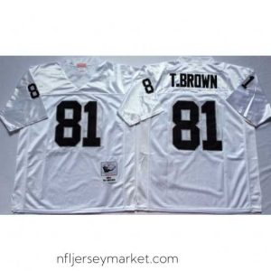 Magnificent Mitchell And Ness Raiders #81 tim brown White Throwback Stitched NFL Jersey