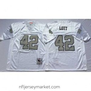 Irresistible Mitchell&Ness Raiders 42 Ronnie Lott White Silver No Throwback Stitched NFL Jersey