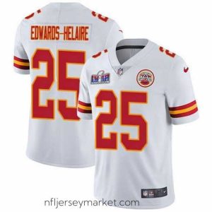 Magnificent Nike Chiefs 25 Clyde Edwards Helaire White Bound Stitched NFL Vapor Untouchable Limited 2024 Super Bowl LVIII Jersey