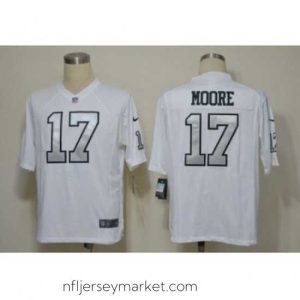 Premium Nike Oakland Raiders 17 Denarius Moore White Game Silver number NFL Jersey