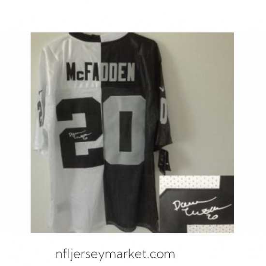 Magnificent Nike Oakland Raiders 20 Darren McFadden White Black Elite Split Signed NFL Jersey