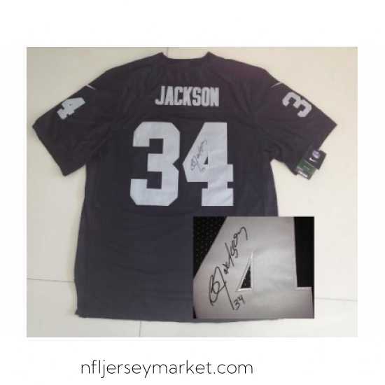 Stunning Nike Oakland Raiders 34 Bo Jackson Black Elite Signed NFL Jersey