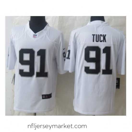 Stunning Nike Oakland Raiders 91 Justin Tuck White Game NFL Jersey