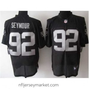 Superb Nike Oakland Raiders 92 Richard Seymour Black Elite Logo Sleeves NFL Jersey