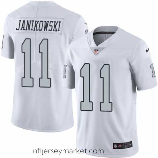 Top notch Nike Raiders #11 Sebastian Janikowski White Stitched NFL Limited Rush Jersey