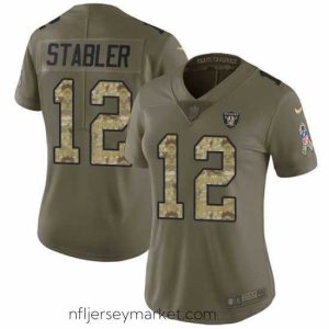 Exquisite Nike Raiders #12 Kenny Stabler Olive Camo Womens Stitched NFL Limited 2017 Salute to Service Jersey
