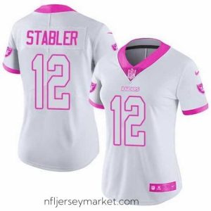 Luxurious Nike Raiders #12 Kenny Stabler White Pink Womens Stitched NFL Limited Rush Fashion Jersey
