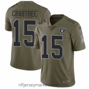 Premium Nike Raiders #15 Michael Crabtree Olive Mens Stitched NFL Limited 2017 Salute To Service Jersey