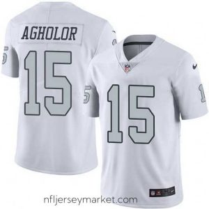Luxurious Nike Raiders 15 Nelson Agholor White Stitched NFL Limited Rush Jersey