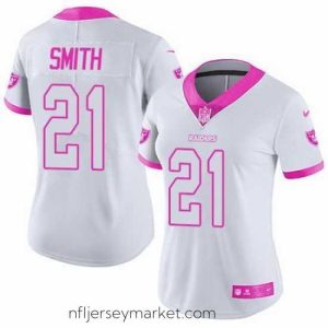 Top notch Nike Raiders #21 Sean Smith White Pink Womens Stitched NFL Limited Rush Fashion Jersey