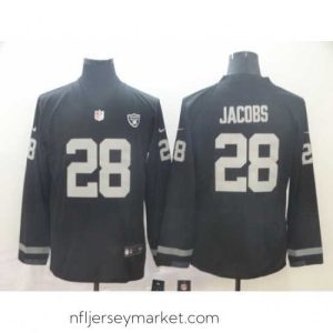 Irresistible Nike Raiders 28 Josh Jacobs Black Therma Long Sleeve Jersey