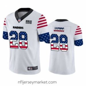 Premium Nike Raiders 28 Josh Jacobs White USA Flag Fashion Limited Jersey