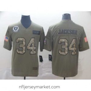Premium Nike Raiders 34 Bo Jackson 2019 Olive Camo Salute To Service Limited Jersey