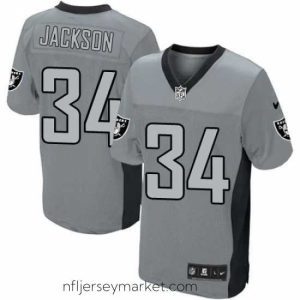 Irresistible Nike Raiders #34 Bo Jackson Grey Shadow Stitched NFL Elite Jersey